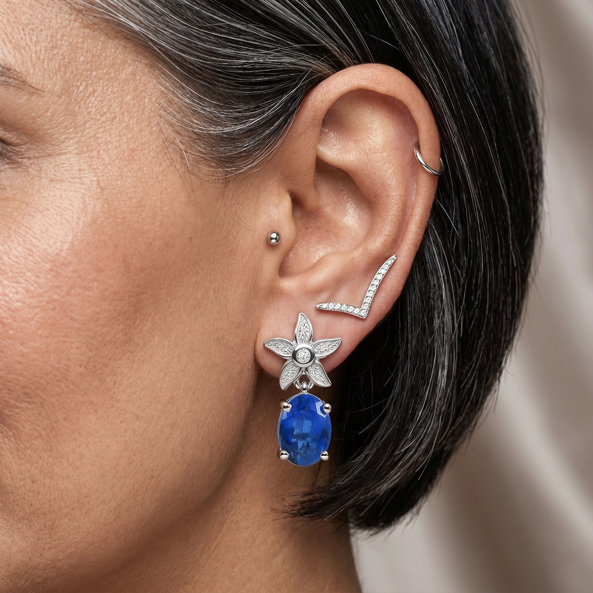 D'Joy - Ceylon Color Quartz &amp; White Zircon Dangling Earring with Push Post in Platinum Overlay Sterling Silver 2.70 Ct. V32518455 3