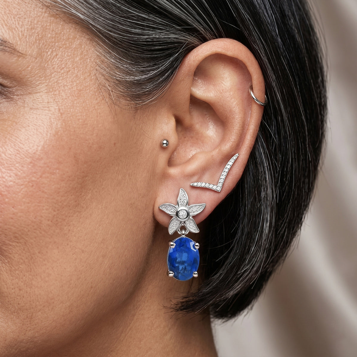 D'Joy - Ceylon Color Quartz &amp; White Zircon Dangling Earring with Push Post in Platinum Overlay Sterling Silver 2.70 Ct. V32518455 3