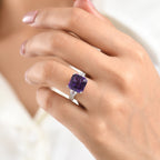 D'Joy - AAA Zambian Amethyst & White Zircon Trilogy Ring in Rhodium Overlay Sterling Silver 6.80 Ct._8608568_1