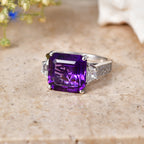 D'Joy - AAA Zambian Amethyst & White Zircon Trilogy Ring in Rhodium Overlay Sterling Silver 6.80 Ct._8608568_2