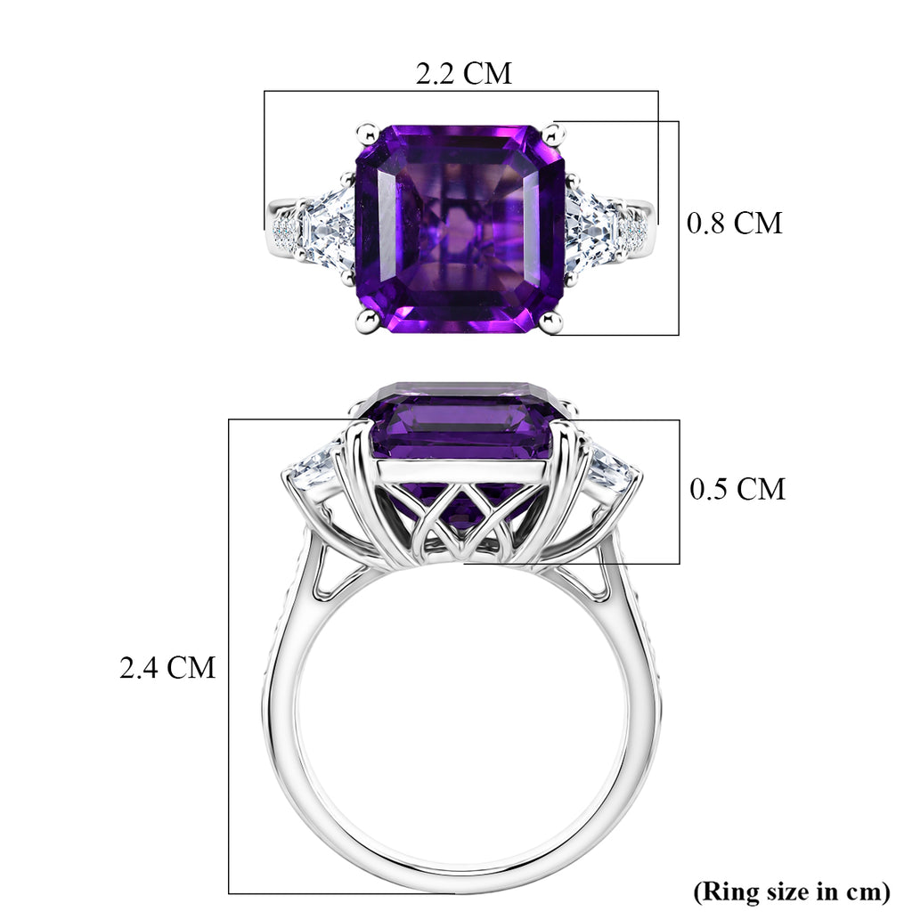 D'Joy - AAA Zambian Amethyst & White Zircon Trilogy Ring in Rhodium Overlay Sterling Silver 6.80 Ct._8608568_5