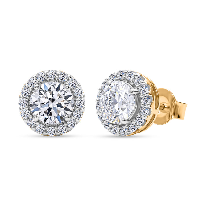 LUXURIANT 2 Ct. Lab Grown Diamond Halo Stud Earring with Push Post in 18K Vermeil Yellow Gold Plated Sterling Silver (SI-G-H) 8608731 1