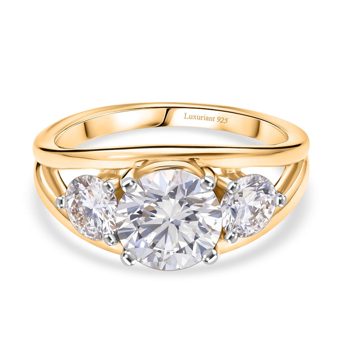 Luxuriant - SGL Certified Lab Grown Diamond (SI-G-H) (Center 2Ct.) Trilogy Ring in 18K Vermeil Yellow Gold Plated Sterling Silver 3.00 Ct.