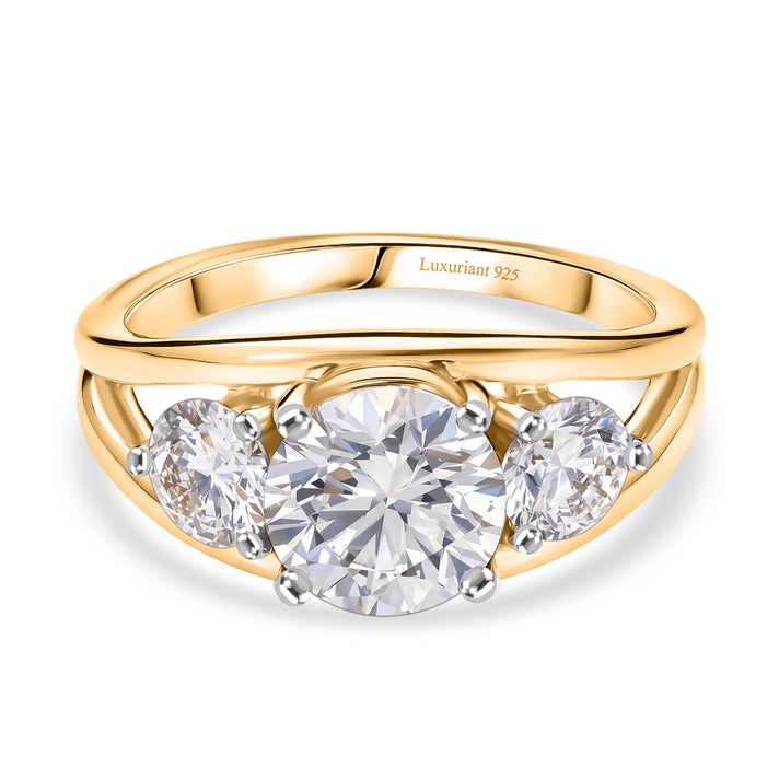 LUXURIANT 3 Ct. Lab Grown Diamond Trilogy Ring in 18K Vermeil Yellow Gold Plated Sterling Silver, SGL Certified (SI-G-H) 8608739 1