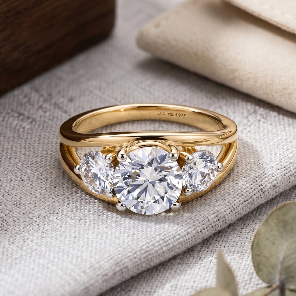 Luxuriant - SGL Certified Lab Grown Diamond (SI/G-H) (Center 2Ct.)  Trilogy Ring in 18K Vermeil Yellow Gold Plated Sterling Silver 3.00 Ct._8608743_2
