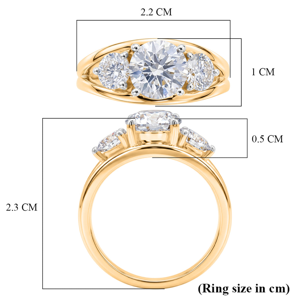 Luxuriant - SGL Certified Lab Grown Diamond (SI/G-H) (Center 2Ct.)  Trilogy Ring in 18K Vermeil Yellow Gold Plated Sterling Silver 3.00 Ct._8608746_5