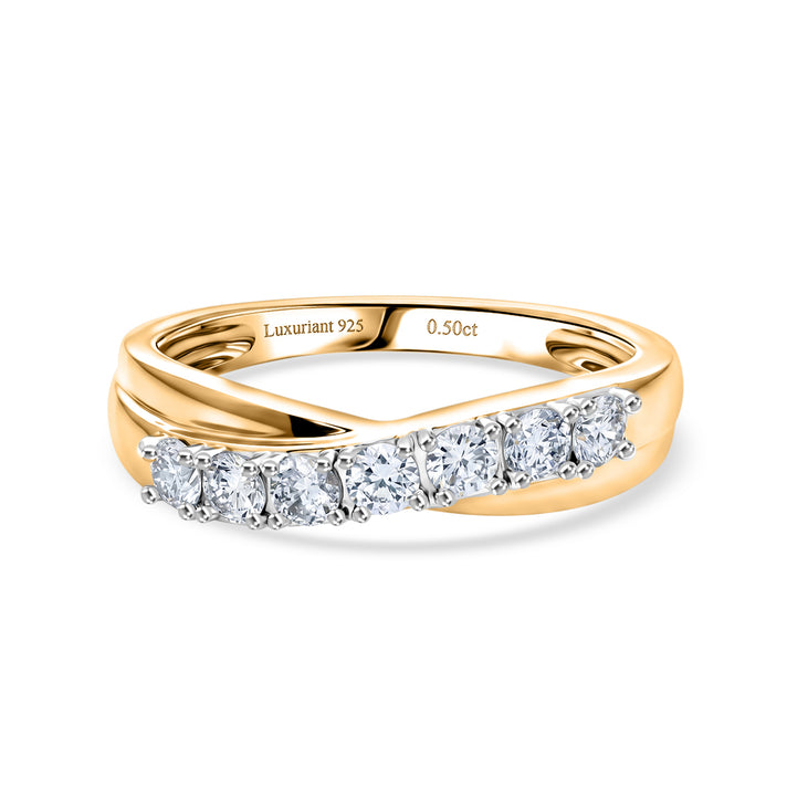 LUXURIANT 0.50 Ct. Lab Grown Diamond 7-Stone Cross Over Ring in 18K Vermeil Yellow Gold Plated Sterling Silver (SI-G-H) 8608752 1