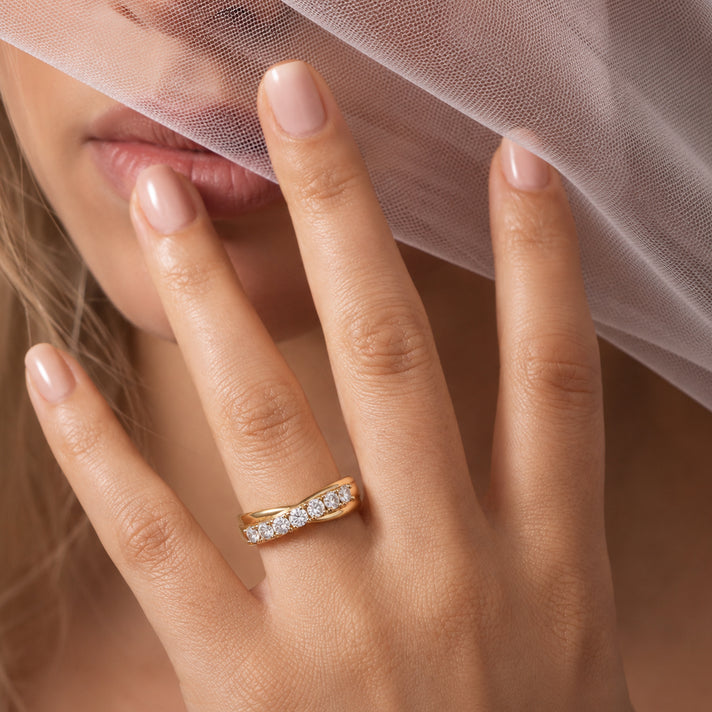 LUXURIANT 0.50 Ct. Lab Grown Diamond 7-Stone Cross Over Ring in 18K Vermeil Yellow Gold Plated Sterling Silver (SI-G-H) 8608752 2