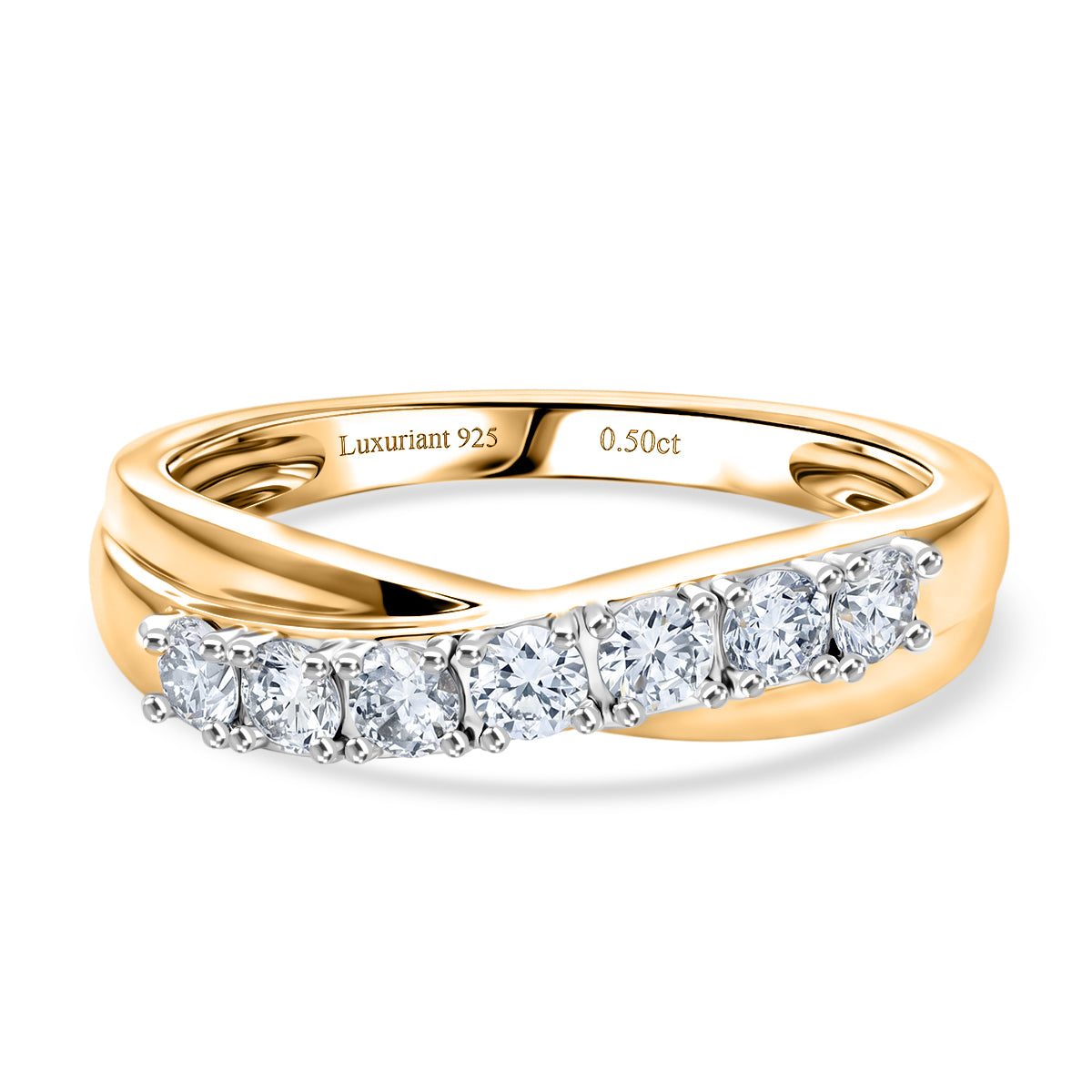 LUXURIANT 0.50 Ct. Lab Grown Diamond 7-Stone Cross Over Ring in 18K Vermeil Yellow Gold Plated Sterling Silver (SI-G-H) 8608754 0