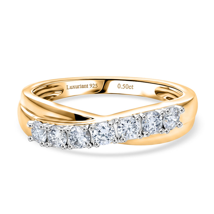 LUXURIANT 0.50 Ct. Lab Grown Diamond 7-Stone Cross Over Ring in 18K Vermeil Yellow Gold Plated Sterling Silver (SI-G-H) 8608754 1