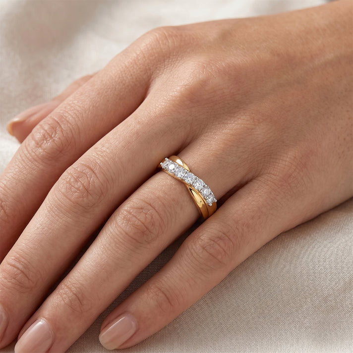 LUXURIANT 0.50 Ct. Lab Grown Diamond 7-Stone Cross Over Ring in 18K Vermeil Yellow Gold Plated Sterling Silver (SI-G-H) 8608754 2