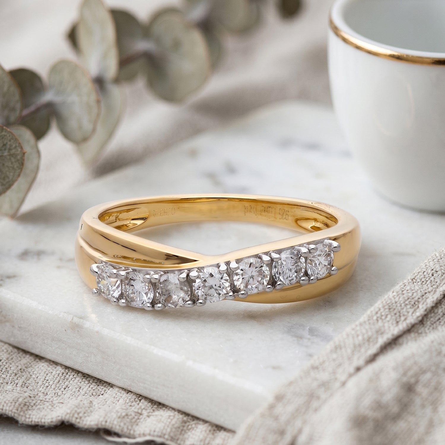 LUXURIANT 0.50 Ct. Lab Grown Diamond 7-Stone Cross Over Ring in 18K Vermeil Yellow Gold Plated Sterling Silver (SI-G-H) 8608754 3