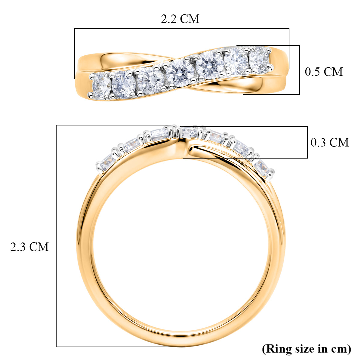 LUXURIANT 0.50 Ct. Lab Grown Diamond 7-Stone Cross Over Ring in 18K Vermeil Yellow Gold Plated Sterling Silver (SI-G-H) 8608754 6