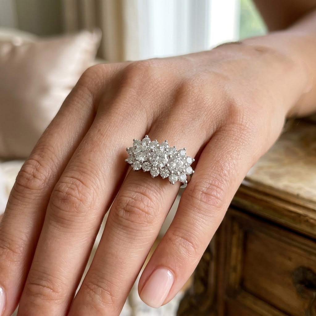 LUXURIANT 2 Ct. Lab Grown Diamond Cluster Ring in Rhodium Overlay Sterling Silver (SI-G-H) 8608777 2