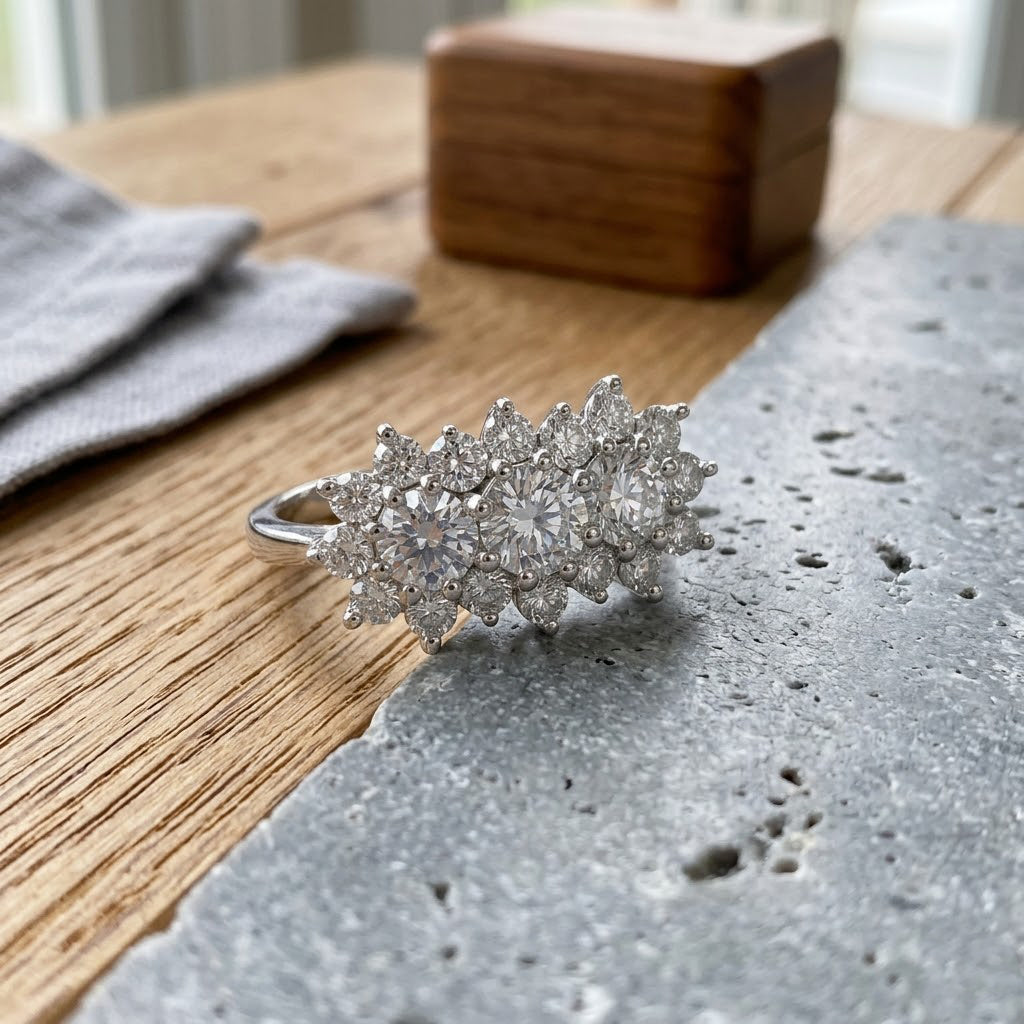Luxuriant - Lab Grown Diamond (SI/G-H) Ballerina Cluster Ring in Rhodium Overlay Sterling Silver 2.10 Ct._8608778_2