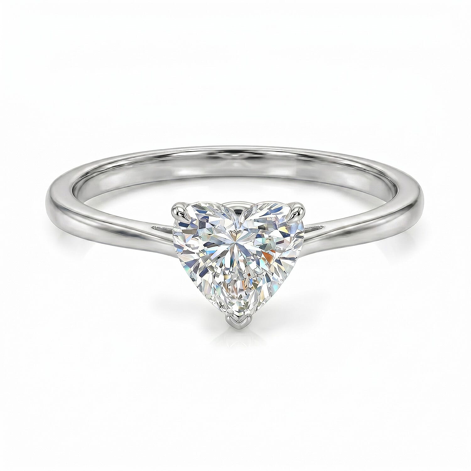 LUXURIANT 1 Ct. Lab Grown Diamond Heart Solitaire Ring in Rhodium Overlay Sterling Silver 8608810 0