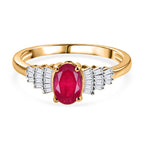 THE BALLERINA QUEEN - AAA African Ruby & Natural White Diamond Ballerina Ring in Yellow Gold Plated Sterling Silver 1.36 Ct._8608967