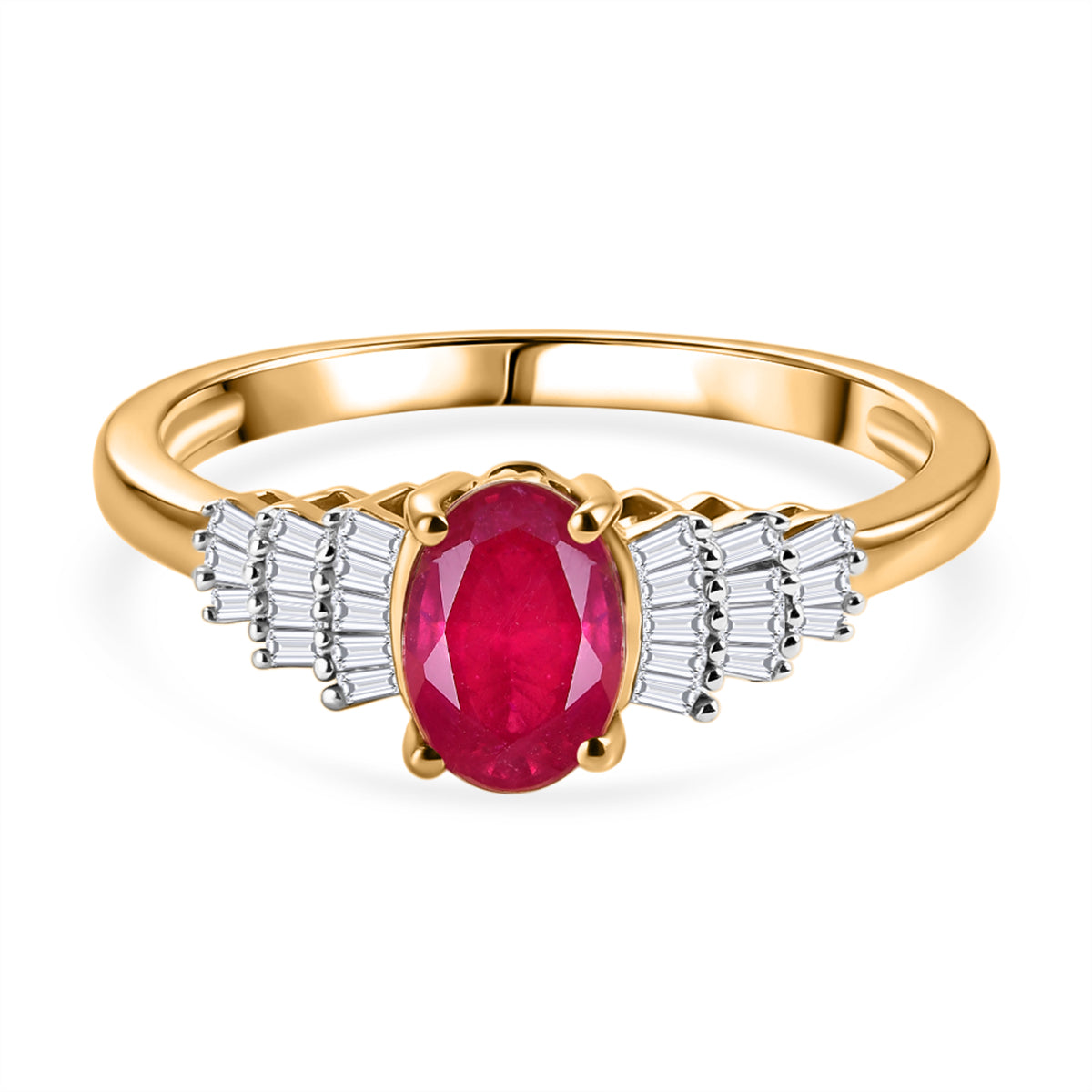 THE BALLERINA QUEEN - Premium African Ruby &amp; Natural White Diamond Ballerina Ring in Yellow Gold Plated Sterling Silver 1.36 Ct. 8608967 0