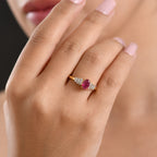 THE BALLERINA QUEEN - AAA African Ruby & Natural White Diamond Ballerina Ring in Yellow Gold Plated Sterling Silver 1.36 Ct._8608967_1