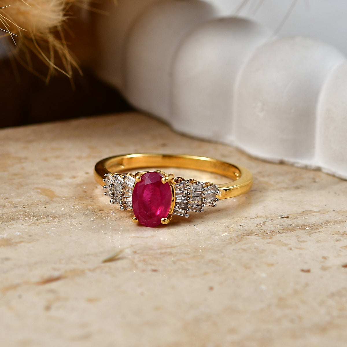 THE BALLERINA QUEEN - Premium African Ruby &amp; Natural White Diamond Ballerina Ring in Yellow Gold Plated Sterling Silver 1.36 Ct. 8608967 3