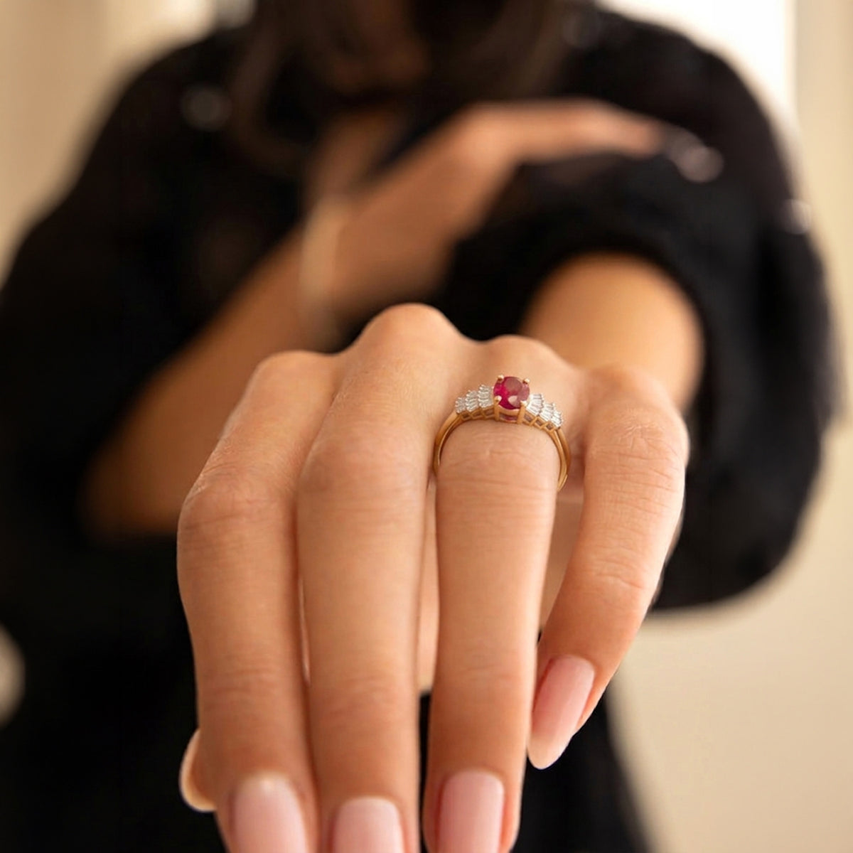 THE BALLERINA QUEEN - Premium African Ruby &amp; Natural White Diamond Ballerina Ring in Yellow Gold Plated Sterling Silver 1.36 Ct. 8608967 4