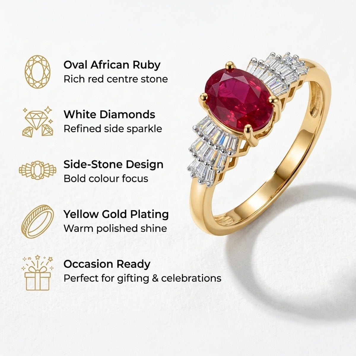 THE BALLERINA QUEEN - Premium African Ruby &amp; Natural White Diamond Ballerina Ring in Yellow Gold Plated Sterling Silver 1.36 Ct. 8608967 5