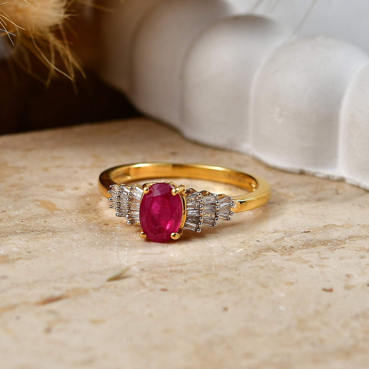 THE BALLERINA QUEEN - Premium African Ruby &amp; Natural White Diamond Ballerina Ring in Yellow Gold Plated Sterling Silver 1.36 Ct. 8608967 6