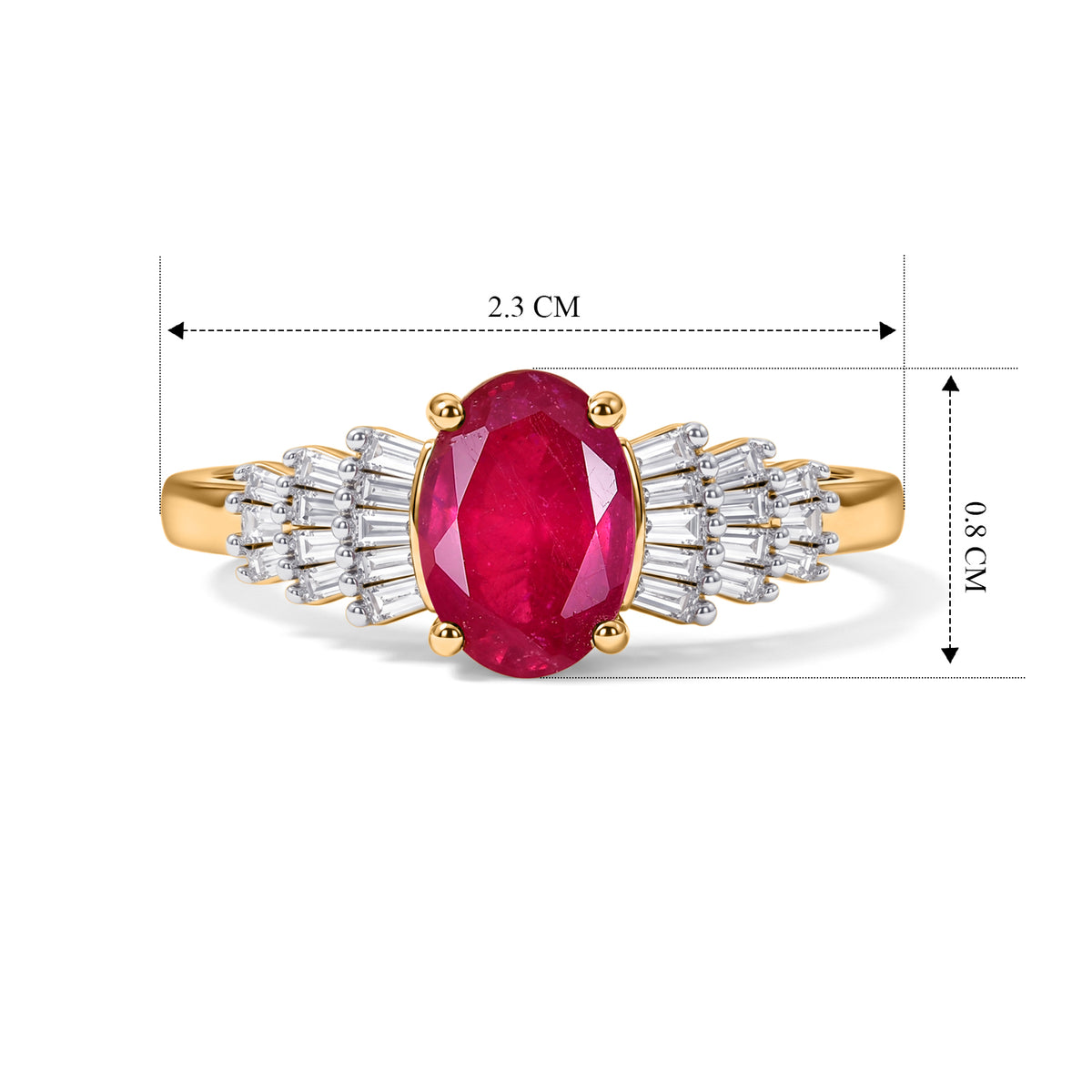 THE BALLERINA QUEEN - Premium African Ruby &amp; Natural White Diamond Ballerina Ring in Yellow Gold Plated Sterling Silver 1.36 Ct. 8608967 7