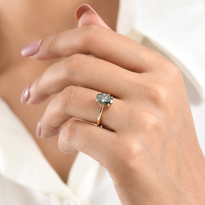 Manhattan Close Out Deal - LUXURIANT 2 Ct. Lab Grown Green Diamond Solitaire Ring in 14K Yellow Gold SGL Certified (SI) 8608998 2