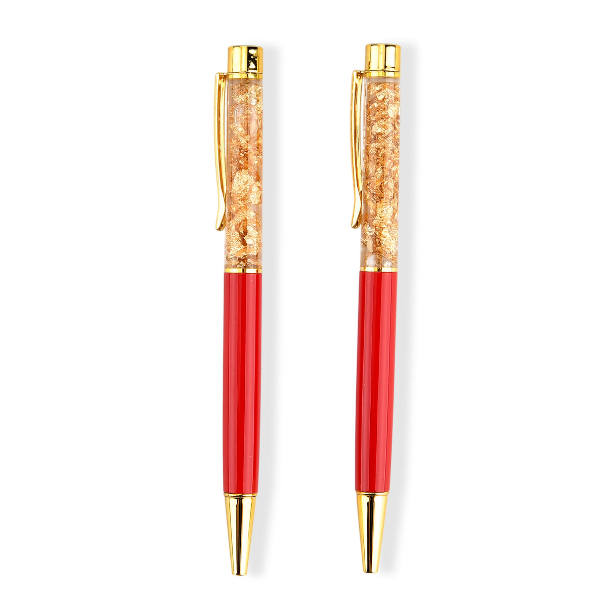LIVMORE Set of 2 - 24K Gold  (99.9% Purity) Fortuna Flake Pens With 2 Refills &amp; Gift Box - Red &amp; Gold 8609232 0