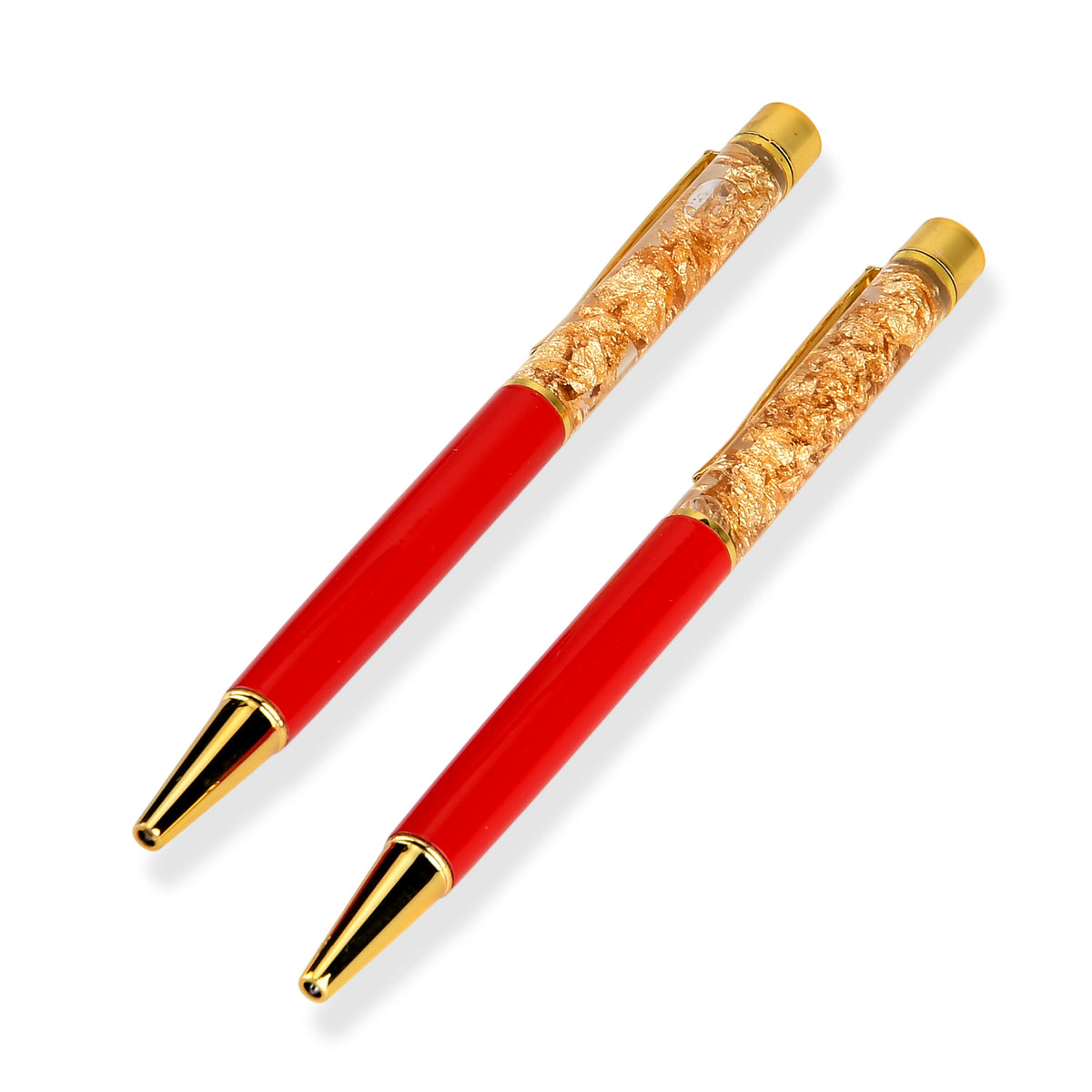 LIVMORE Set of 2 - 24K Gold  (99.9% Purity) Fortuna Flake Pens With 2 Refills &amp; Gift Box - Red &amp; Gold 8609232 2
