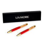 LIVMORE Set of 2 - 999 Fine Silver (99.9% Purity) Fortuna Flake Pens With 2 Refills & Gift Box - Red & Gold_8609232_5