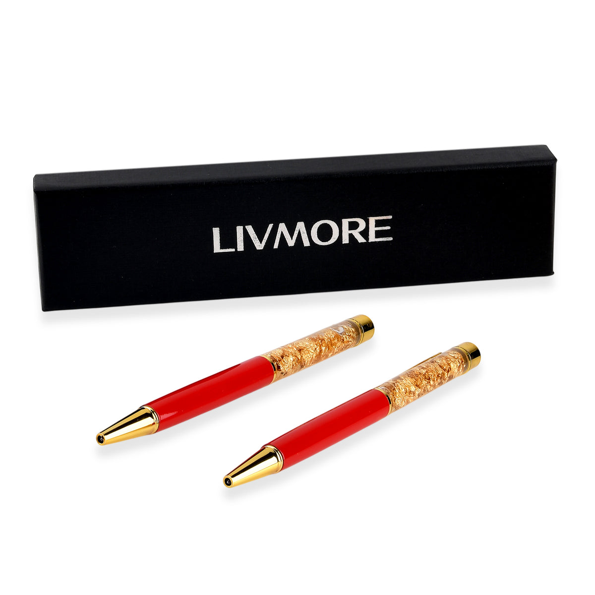 LIVMORE Set of 2 - 24K Gold  (99.9% Purity) Fortuna Flake Pens With 2 Refills &amp; Gift Box - Red &amp; Gold 8609232 5