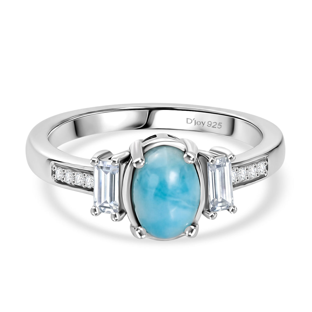 D'Joy - Natural Larimar & Moissanite Ring in Platinum Overlay Sterling Silver 1.20 Ct._8609411