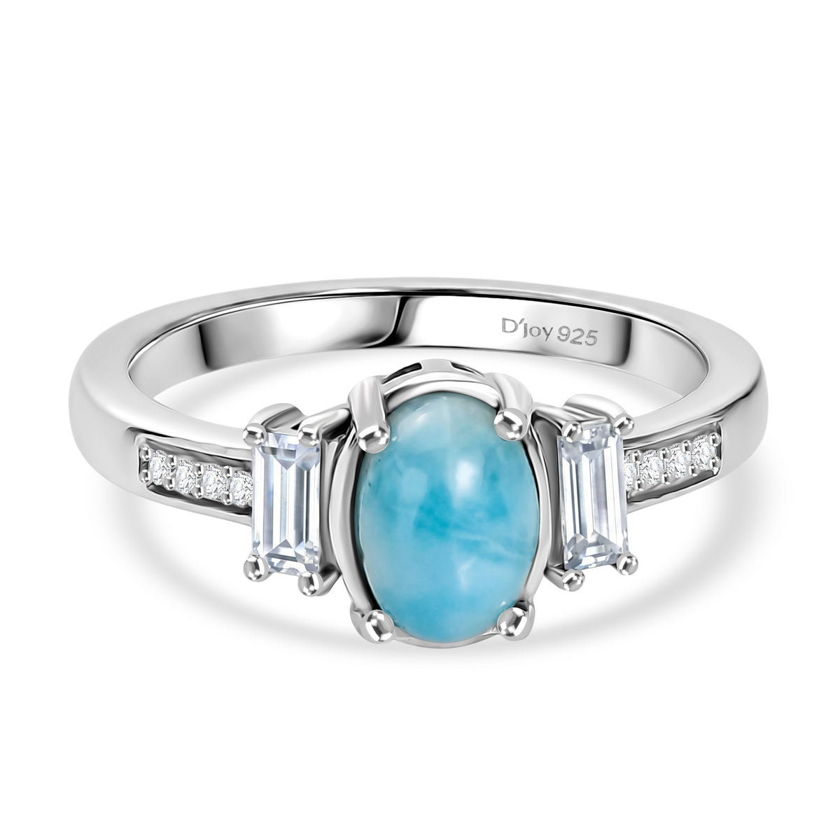 D'Joy - Natural Larimar &amp; Moissanite Ring in Platinum Overlay Sterling Silver 1.20 Ct. V32603847 0