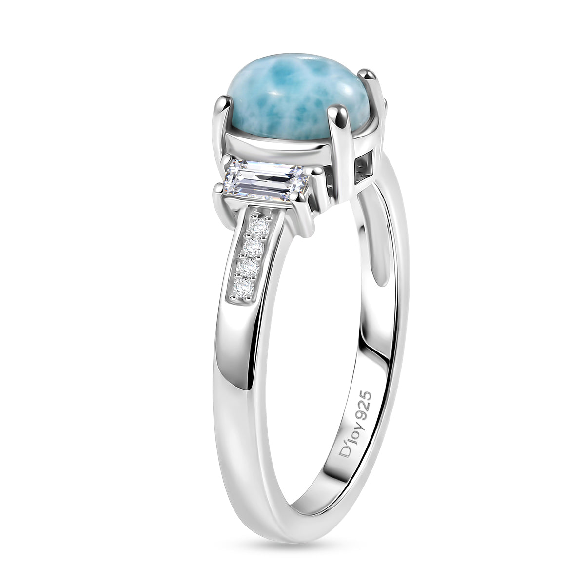 D'Joy - Natural Larimar &amp; Moissanite Ring in Platinum Overlay Sterling Silver 1.20 Ct. V32603847 3