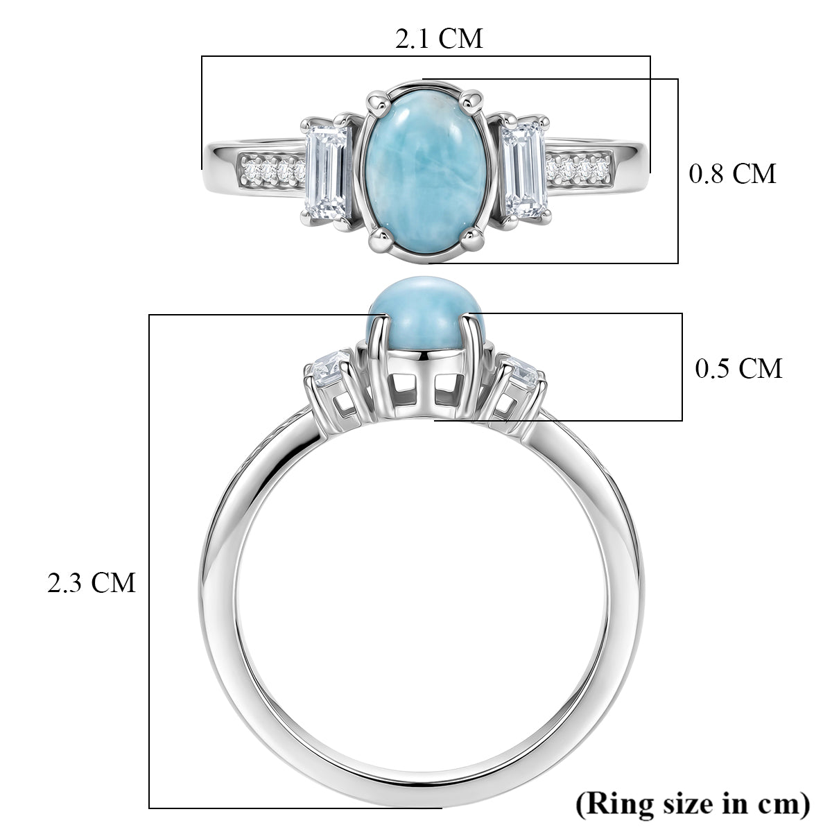 D'Joy - Natural Larimar &amp; Moissanite Ring in Platinum Overlay Sterling Silver 1.20 Ct. V32603847 5