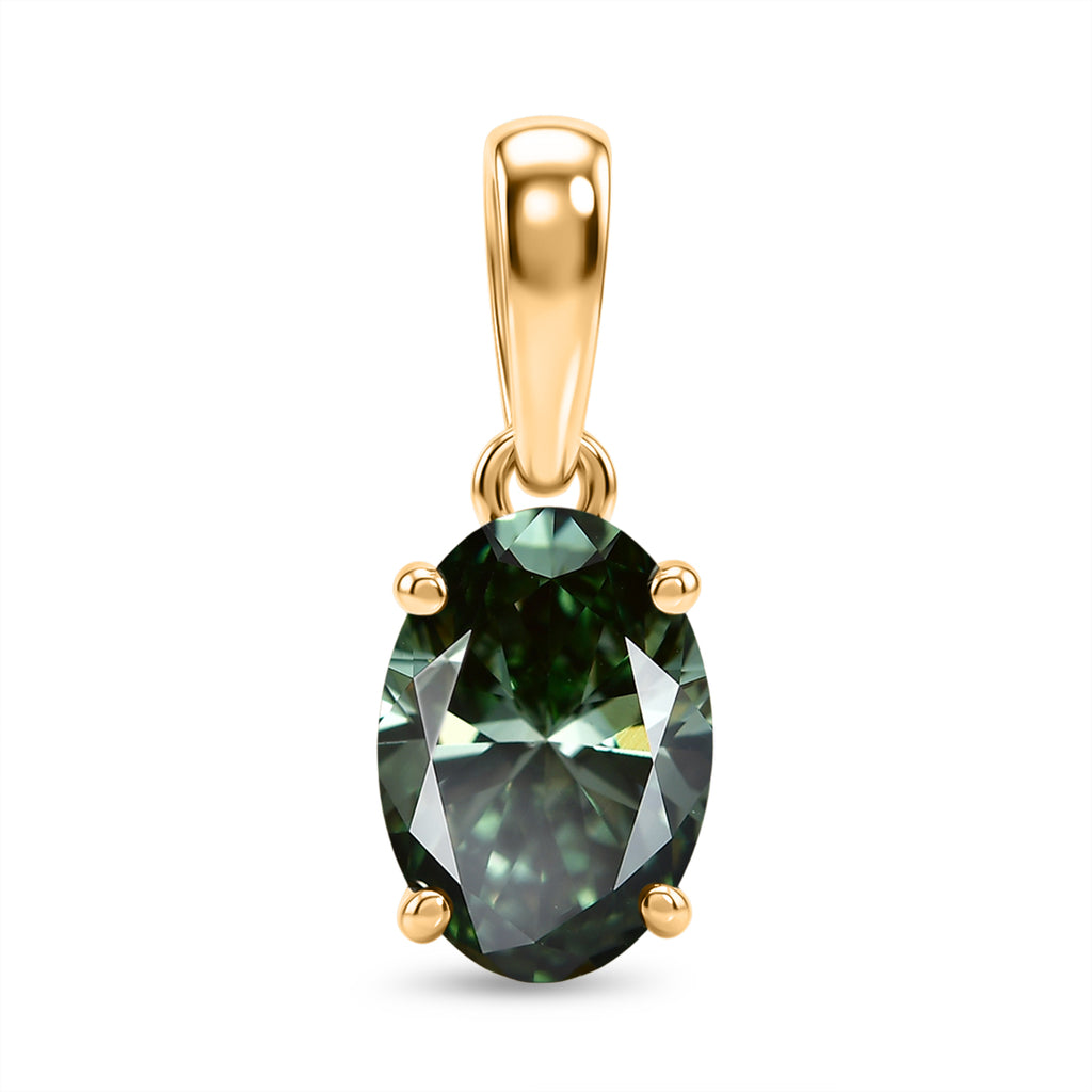 Luxuriant - 9K Yellow Gold SGL Certified Lab Grown Green Diamond (SI) Solitaire Pendant 1.05 Ct._8609437