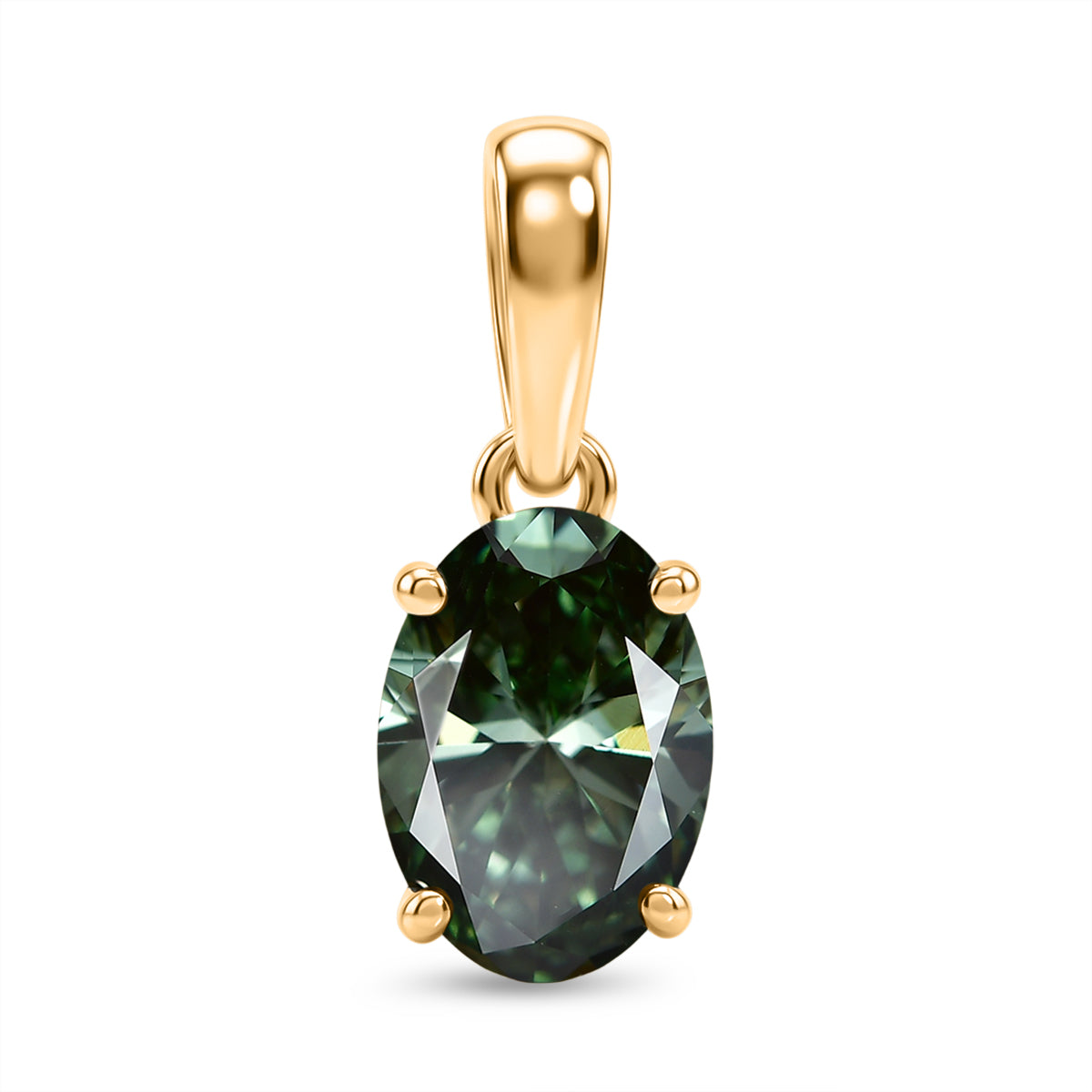LUXURIANT 1 Ct. Green Lab Grown Diamond Oval Cut Solitaire Pendant in 9K Yellow Gold SGL Certified (SI) 8609437 0