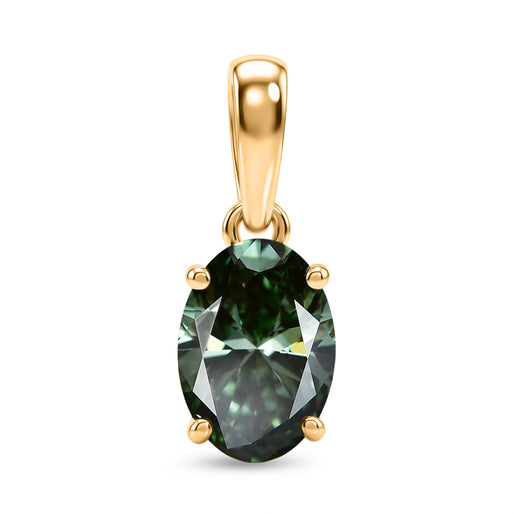 Luxuriant - 9K Yellow Gold SGL Certified Lab Grown Green Diamond (SI) Solitaire Pendant 1.05 Ct.