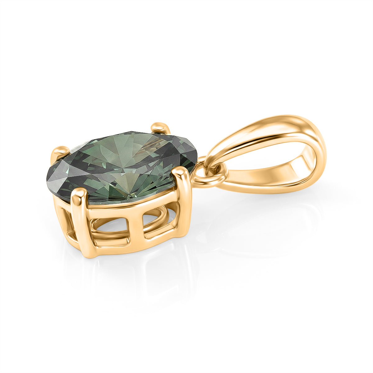 LUXURIANT 1 Ct. Green Lab Grown Diamond Oval Cut Solitaire Pendant in 9K Yellow Gold SGL Certified (SI) 8609437 4