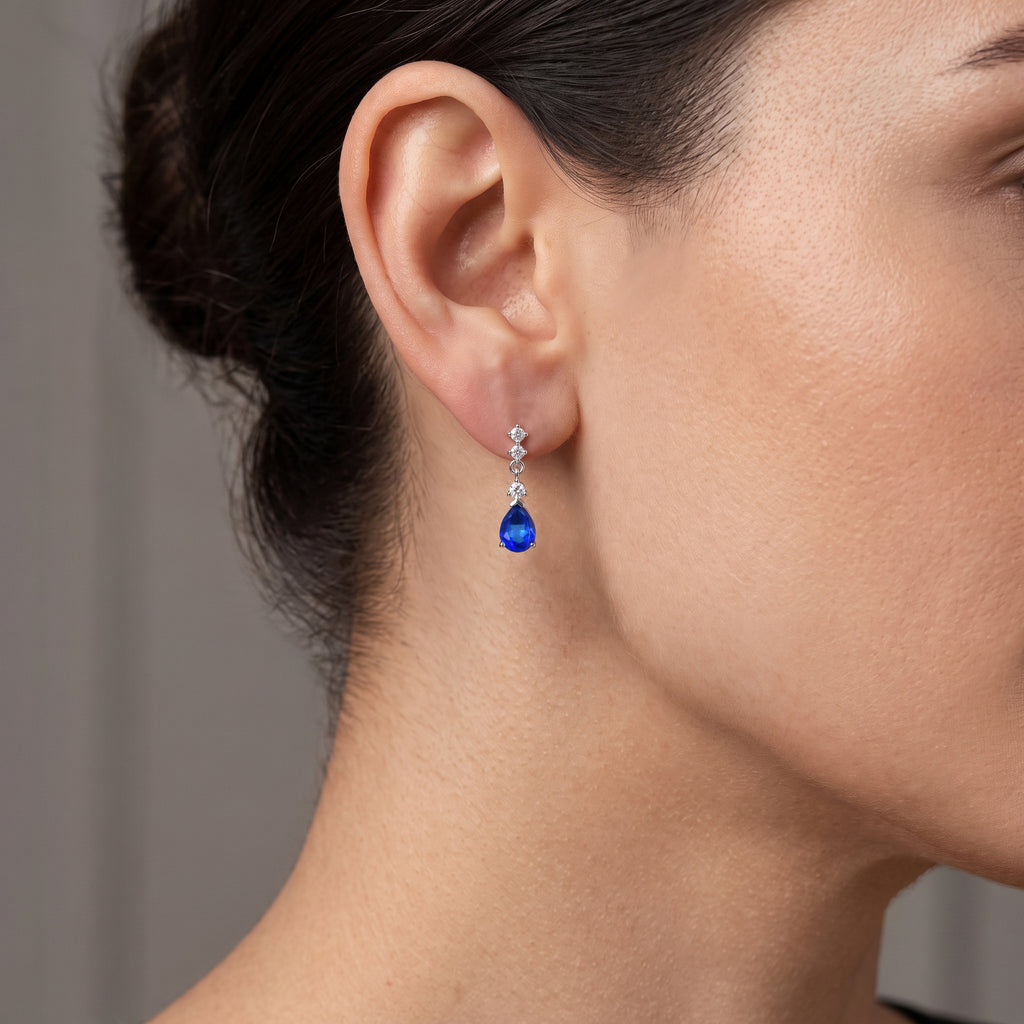 D'Joy - Ceylon Color Quartz & White Zircon Dangling Earring with Push Post in Platinum Overlay Sterling Silver 2.80 Ct._8609483_1