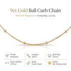 9K Yellow Gold Curb Necklace (Size - 18) with Spring Ring Clasp