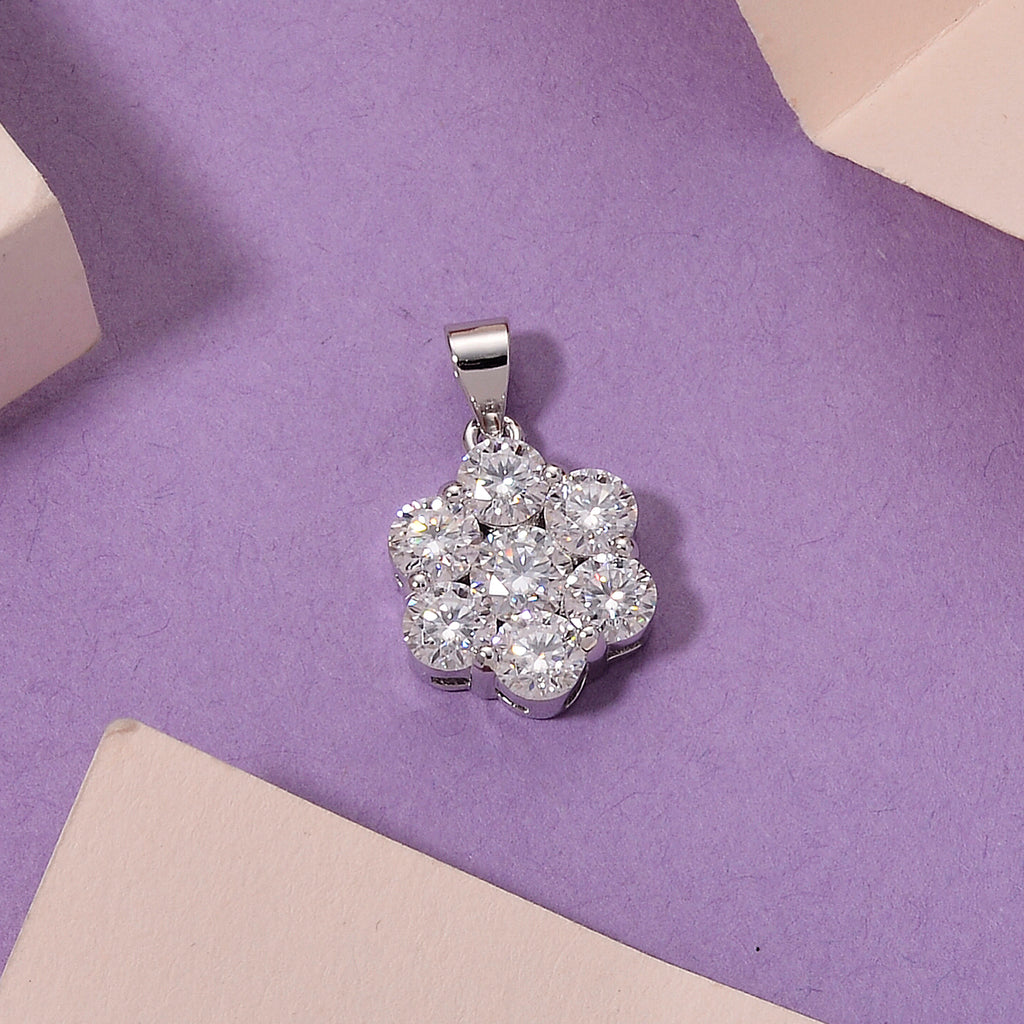 D'Joy - GRA Certified Moissanite Pressure Set Pendant in Rhodium Overlay Sterling Silver 2.30 Ct._8610312_2