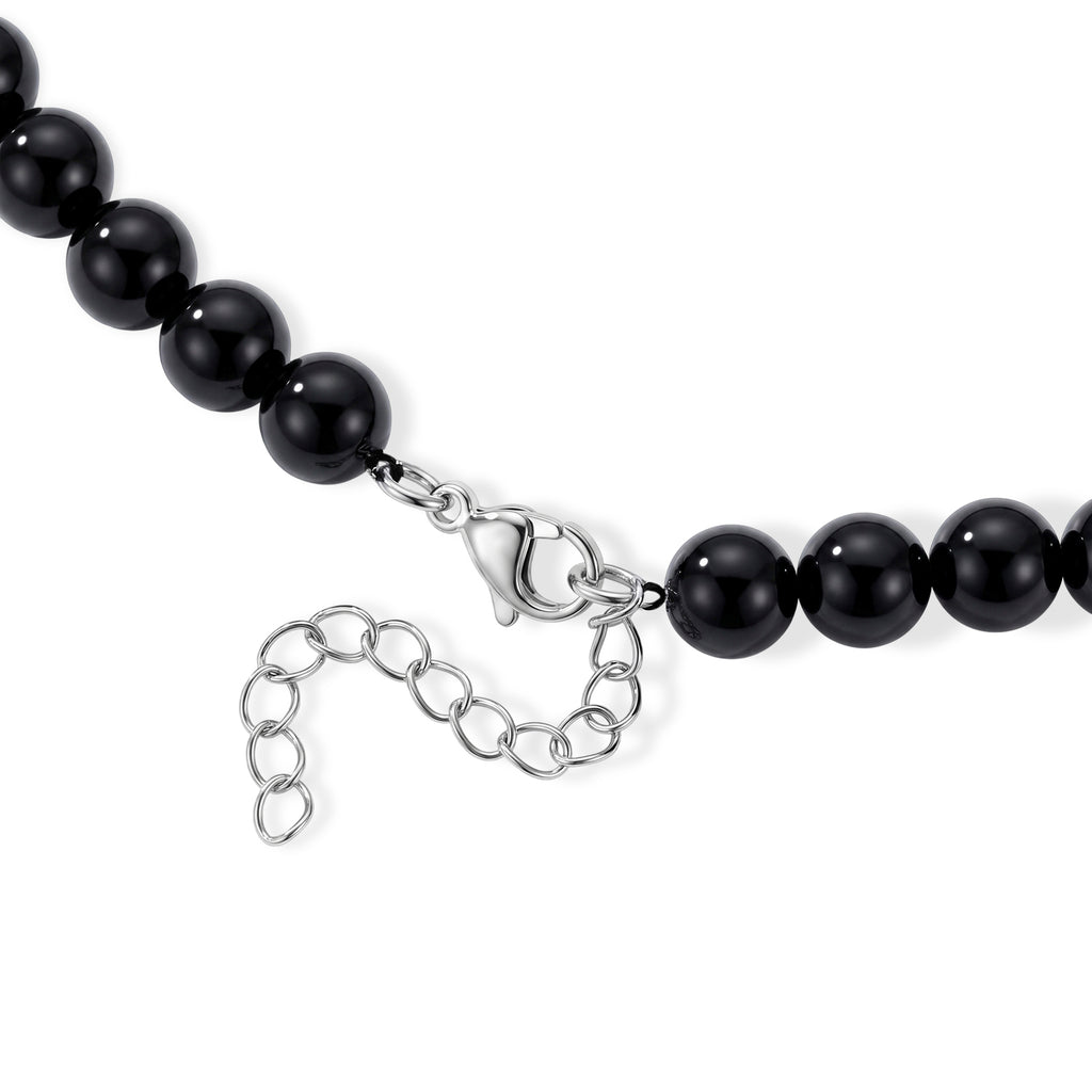 Black Tourmaline Beads Necklace Pure White Stainless Steel  260.000  Ct._8610448_3