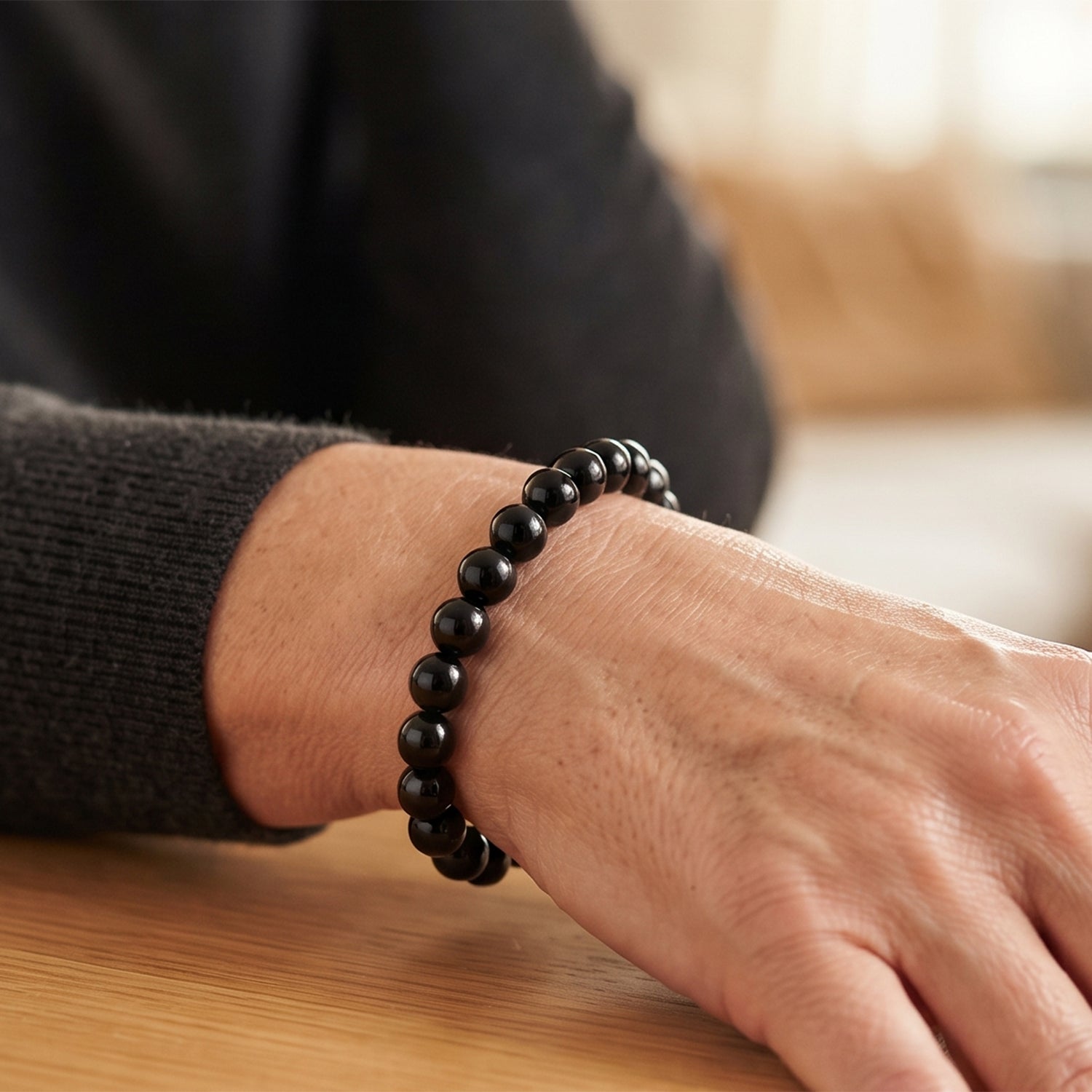 Black Tourmaline Stretchable Bracelet (Size - 7.5) 120.00 Ct. V32512281 2