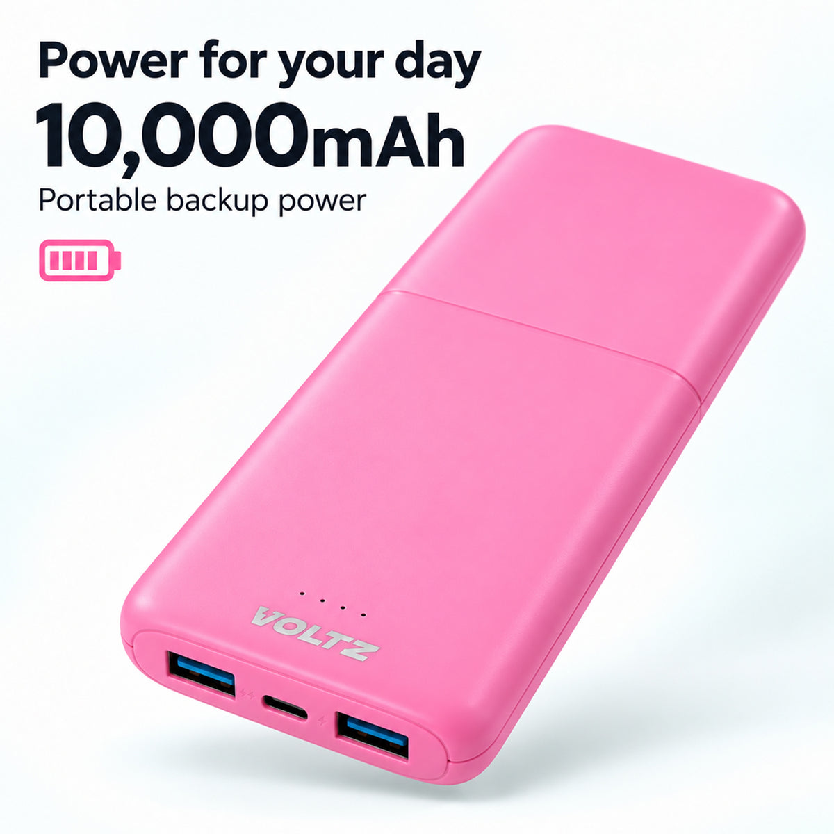 Voltz 10,000mAh Mini Pocket-Size Fast Charging Power Bank - Pink V32591055 5