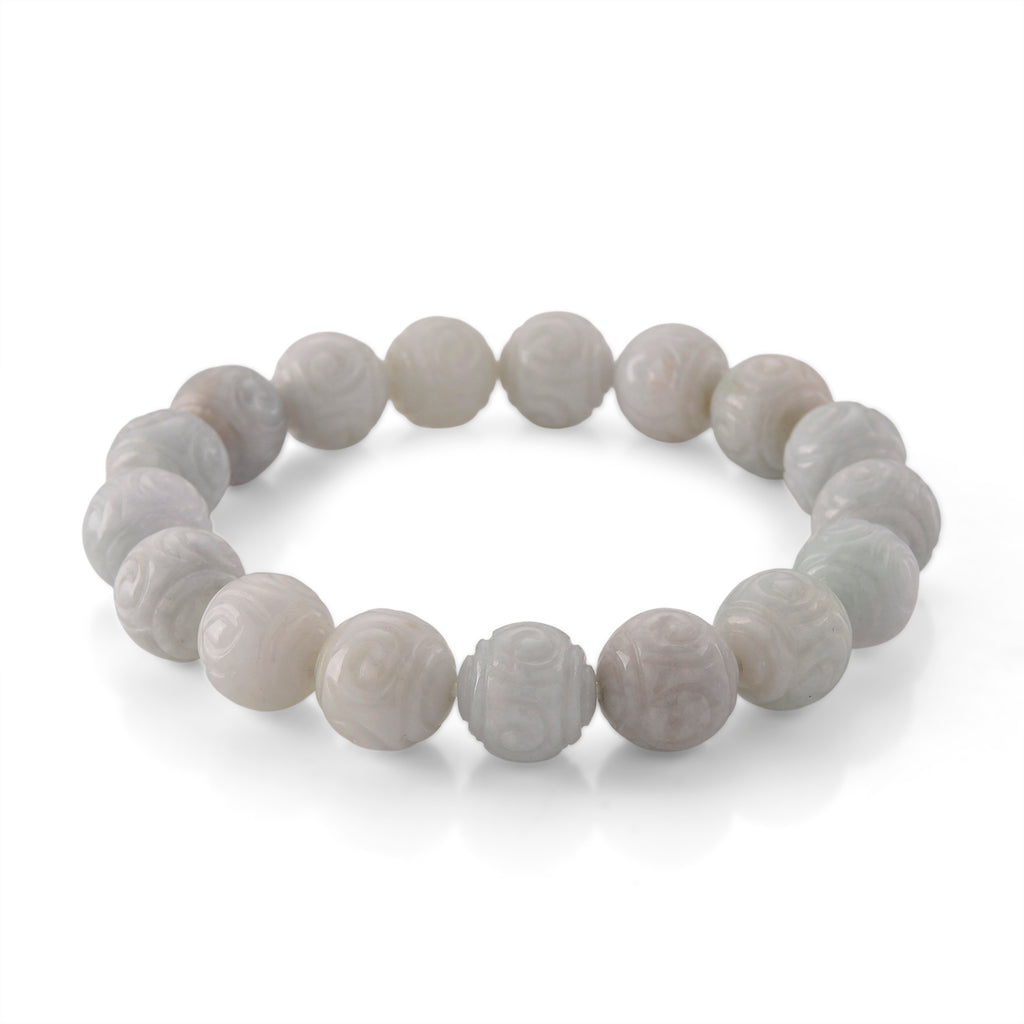 Natural White Jade Stretchable Beads Lotus Carved Bracelet (Size - 7) 150.00 Ct._8611088