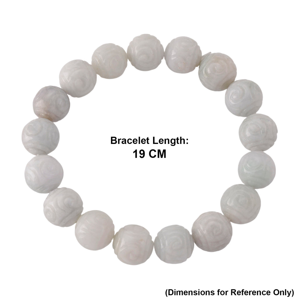Natural White Jade Stretchable Beads Lotus Carved Bracelet (Size - 7) 150.00 Ct._8611088_3