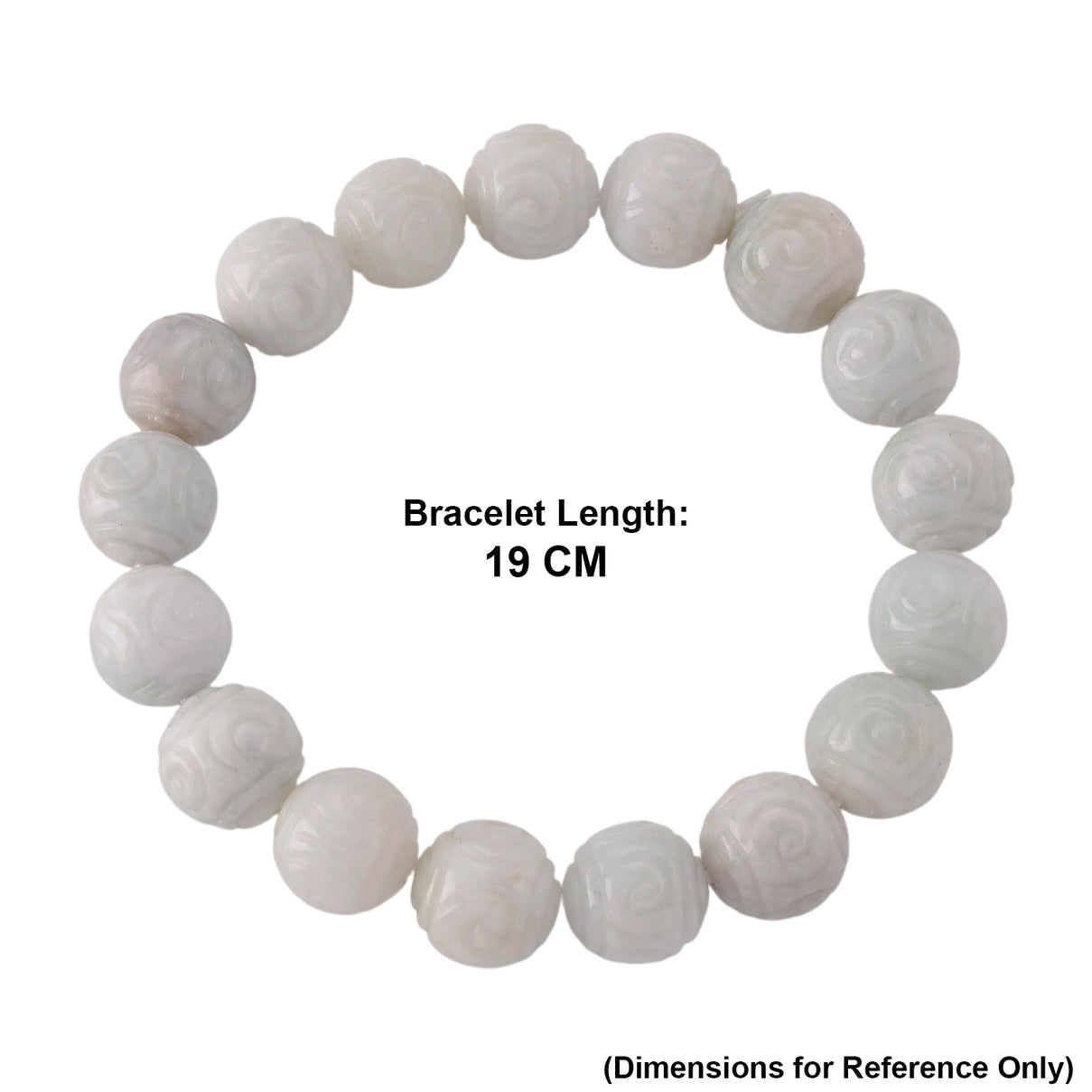 Natural White Jade Stretchable Beads Lotus Carved Bracelet (Size - 7) 150.00 Ct. V32491222 4